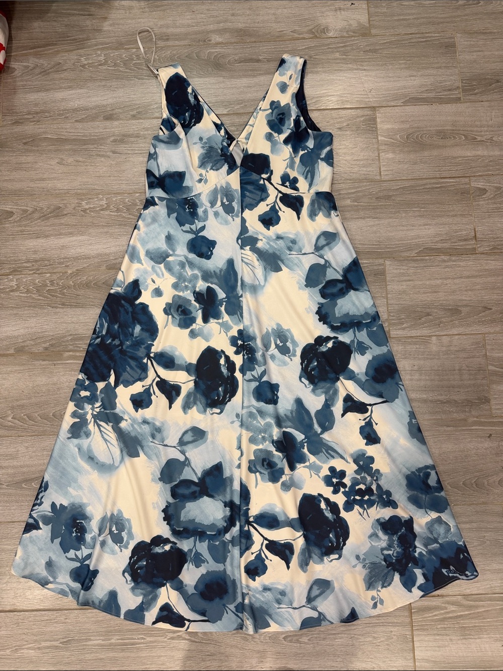 Donna Karan NWT 16 Floral Empire Waist A-Line Blue & White Midi Dress - Picture 6 of 6